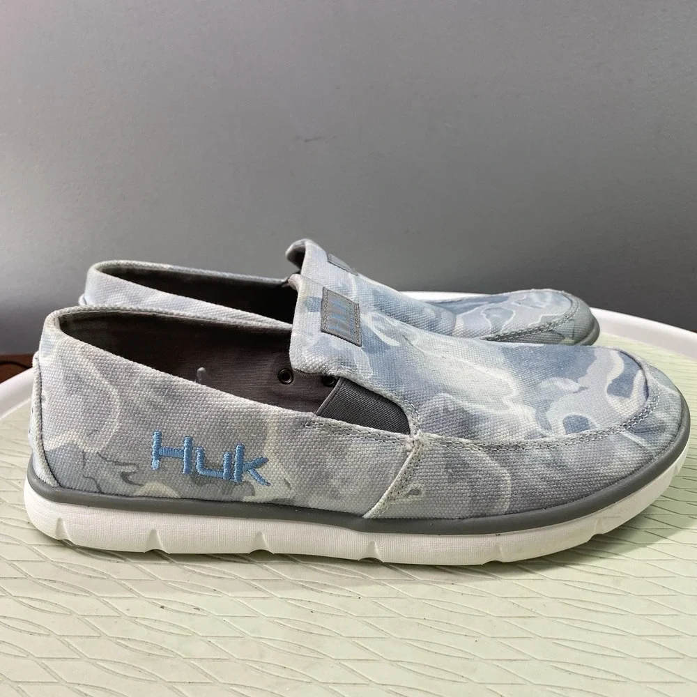 HUK Performance Brewster Mens Fishing Slip On Casual Shoes Light Blue/white Sz.8